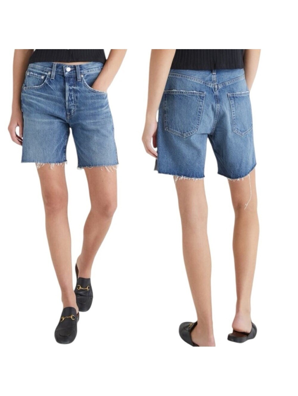 EDWIN Cai Short Women 26 Mojave Blue New Denim 7 In Cutoff Frayed Hem EW3003HBT